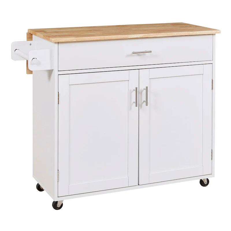 Rolling Kitchen Island with Storage,Kitchen Cart with Rubber Wood Top,Spacious Drawer with Divider and Internal Storage Rack