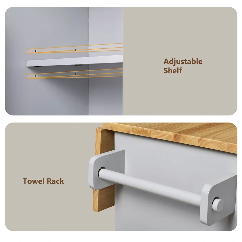 Rolling Kitchen Island with Storage,Kitchen Cart with Rubber Wood Top,Spacious Drawer with Divider and Internal Storage Rack