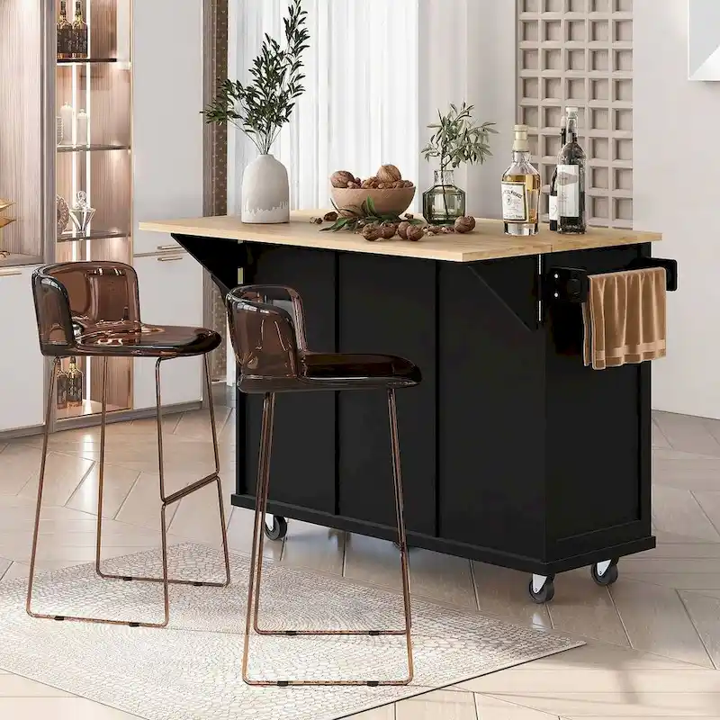 Kitchen Island Cart with Wheels Drop-Leaf, Storage Racks
