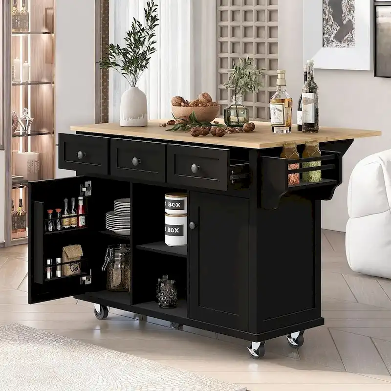 Kitchen Island Cart with Wheels Drop-Leaf, Storage Racks