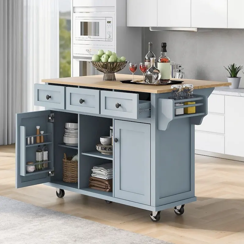 Kitchen Island Cart with Wheels Drop-Leaf, Storage Racks