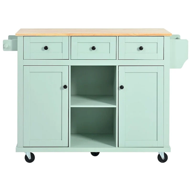 Kitchen Island Cart with Wheels Drop-Leaf, Storage Racks