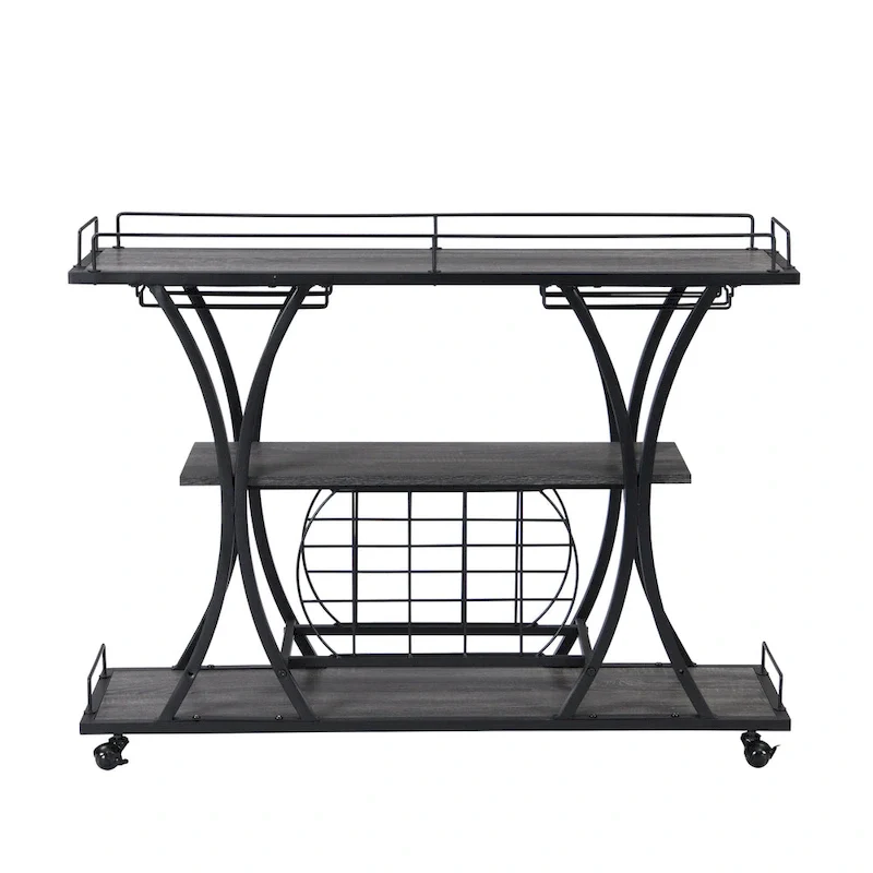Industrial Bar Cart Kitchen Bar&Serving Cart For Home With Wheels 3 -Tier Storage Shelves(no include stool)