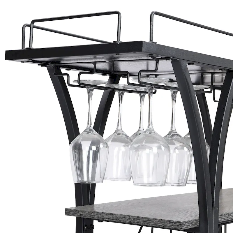 Industrial Bar Cart Kitchen Bar&Serving Cart For Home With Wheels 3 -Tier Storage Shelves(no include stool)