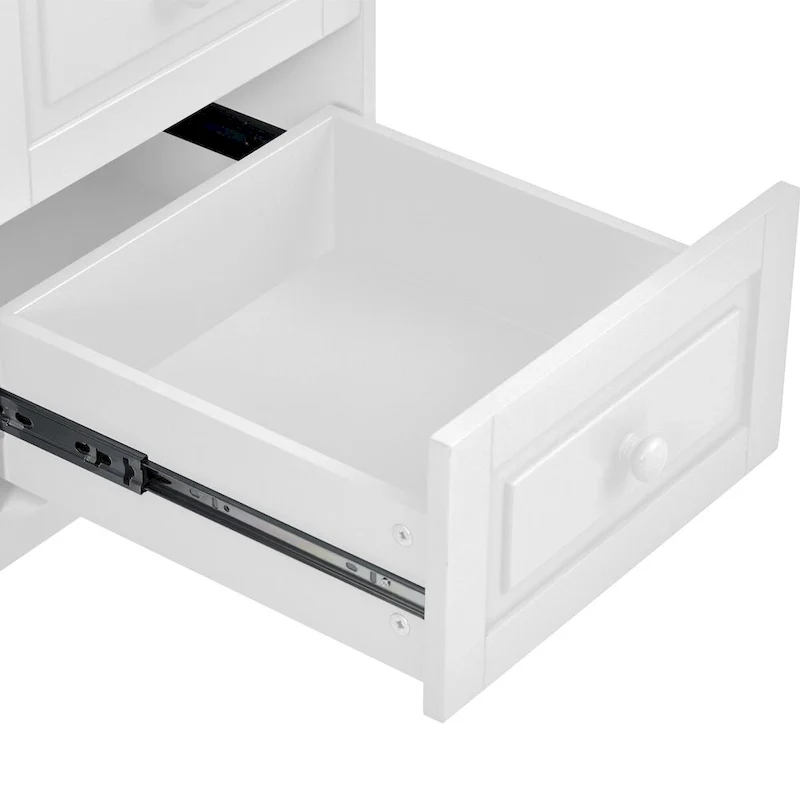 Rubber Wood Desktop Kitchen Cart Featuring Five Drawers, Concealed Cabinet, Adjustable Shelves and Smooth Rolling Wheels