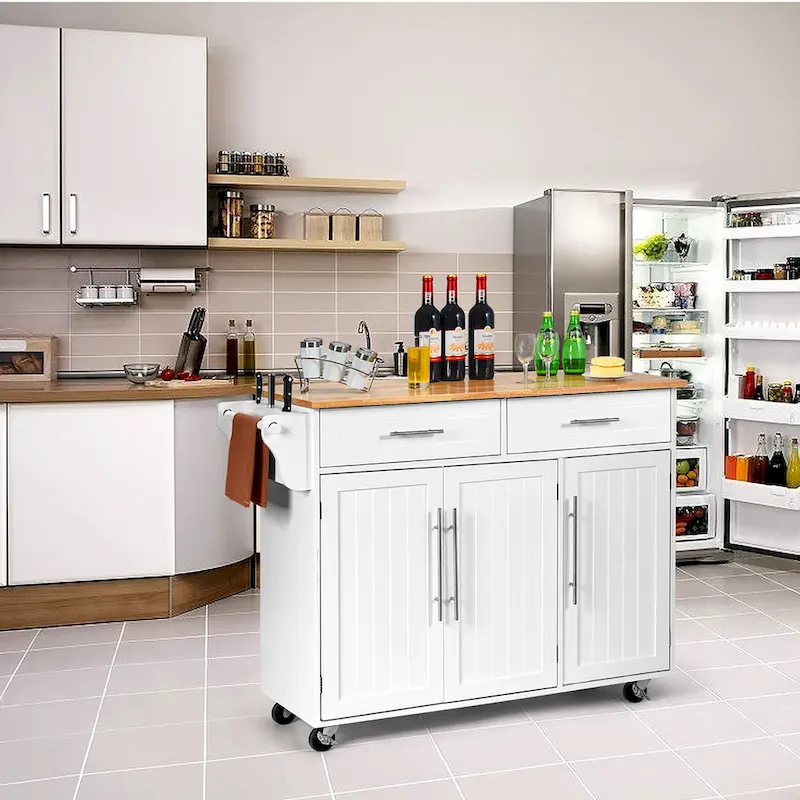 Costway Kitchen Island Trolley Cart Wood Top Rolling Storage Cabinet