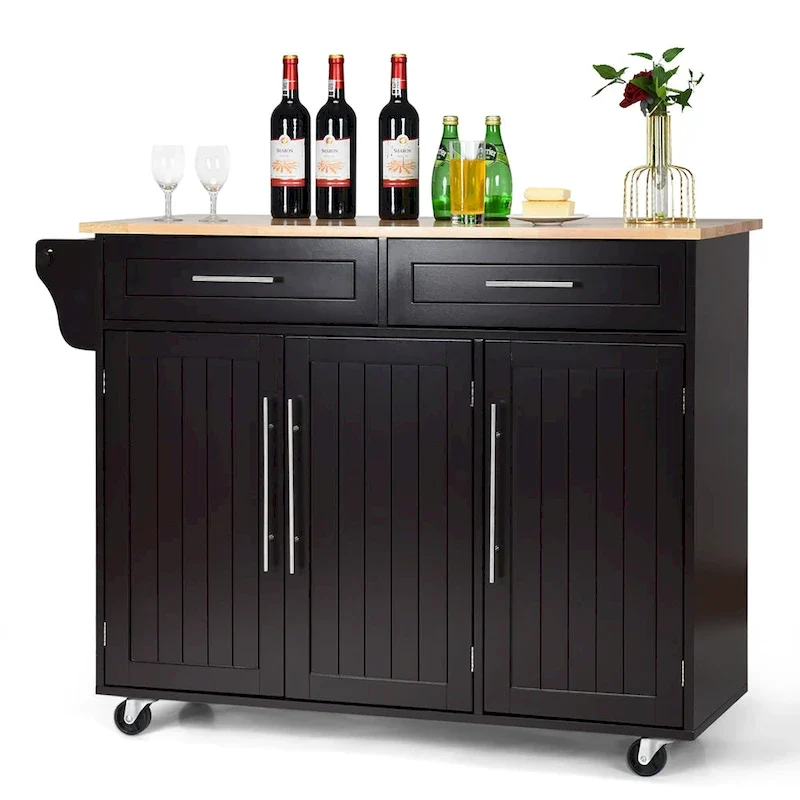 Costway Kitchen Island Trolley Cart Wood Top Rolling Storage Cabinet