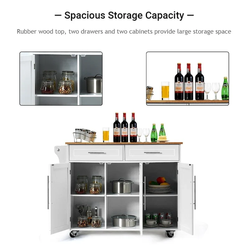 Costway Kitchen Island Trolley Cart Wood Top Rolling Storage Cabinet