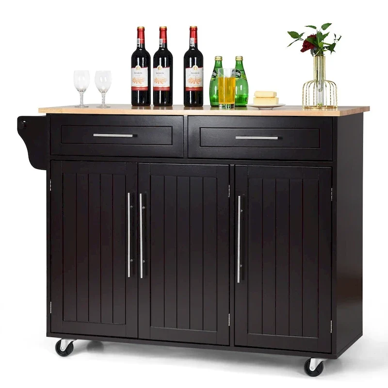 Costway Kitchen Island Trolley Cart Wood Top Rolling Storage Cabinet