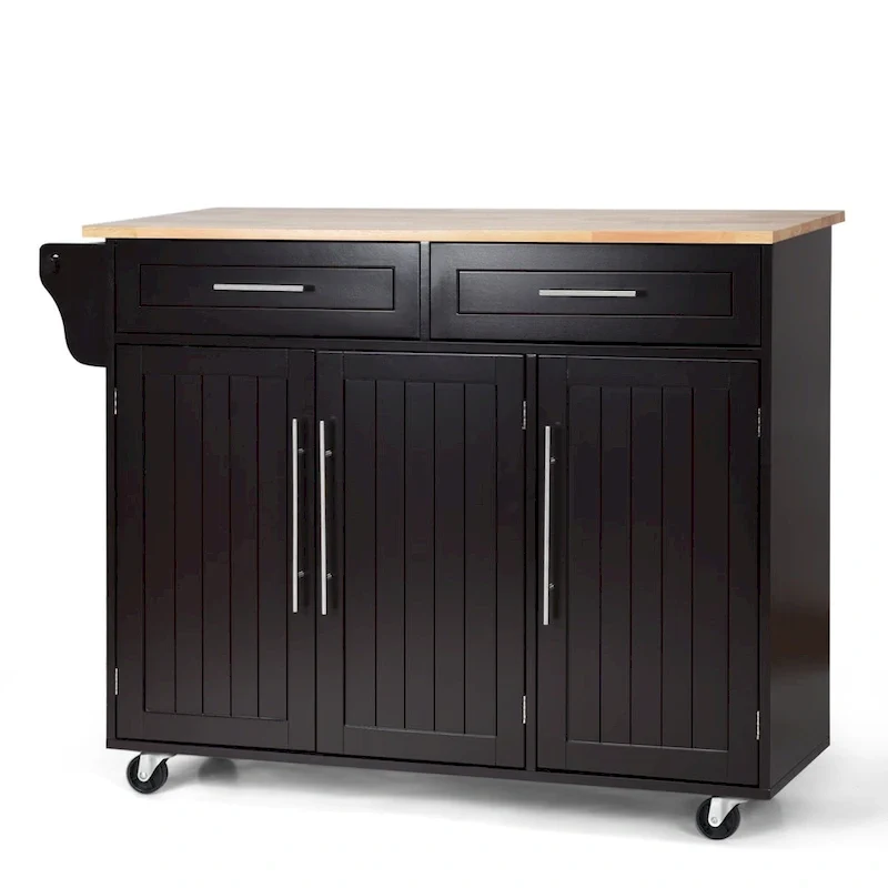 Costway Kitchen Island Trolley Cart Wood Top Rolling Storage Cabinet
