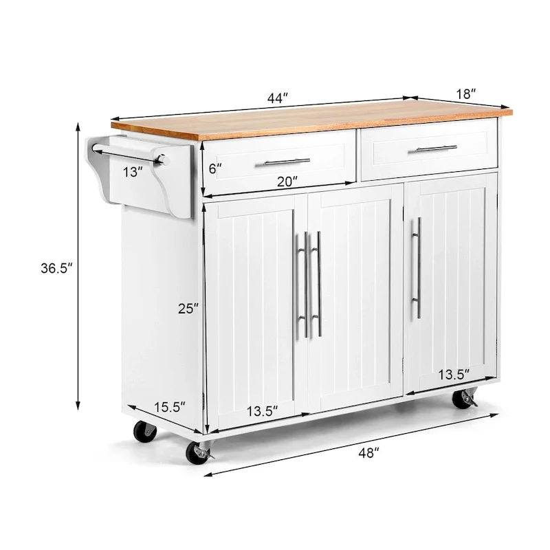 Costway Kitchen Island Trolley Cart Wood Top Rolling Storage Cabinet