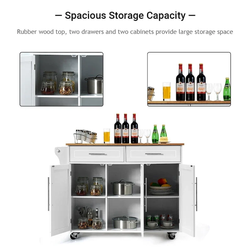 Costway Kitchen Island Trolley Cart Wood Top Rolling Storage Cabinet