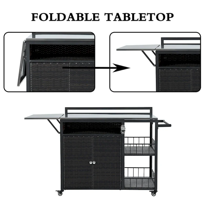 63.5 Outdoor Kitchen Island with Foldable Tabletop and Ample Storage