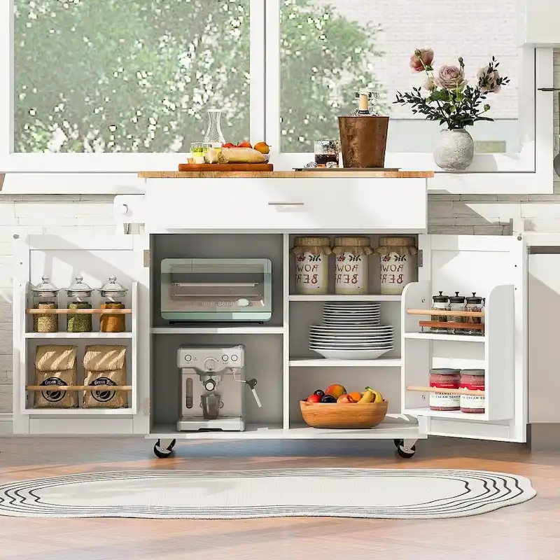 Rolling Kitchen Island Cart with Wheels , Drawer, Storage Racks