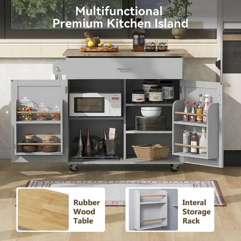 Rolling Kitchen Island Cart with Wheels , Drawer, Storage Racks