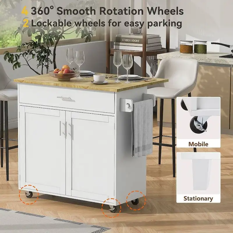 Rolling Kitchen Island Cart with Wheels , Drawer, Storage Racks