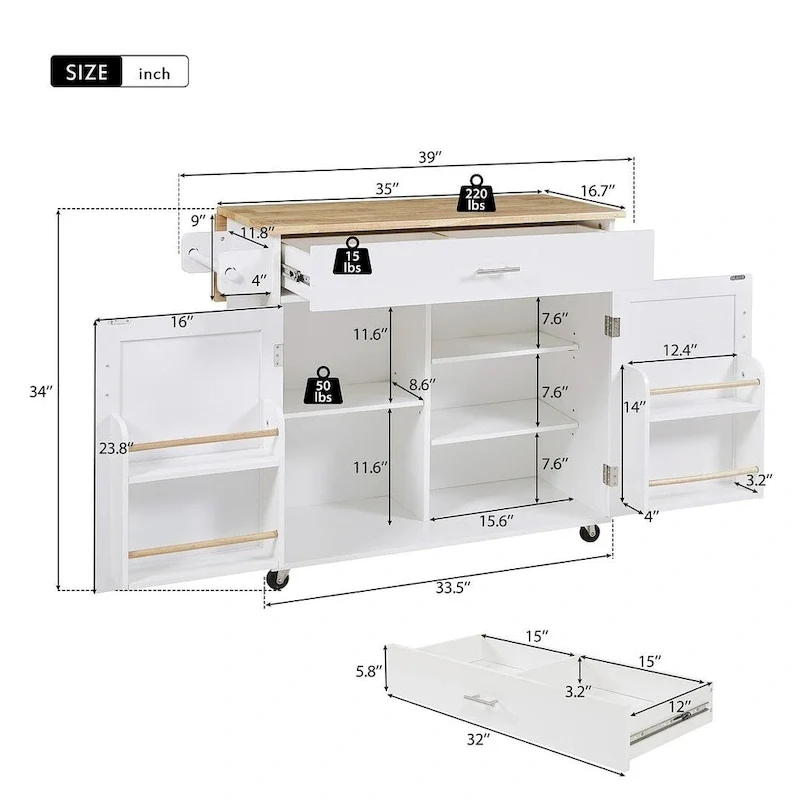 Rolling Kitchen Island Cart with Wheels , Drawer, Storage Racks