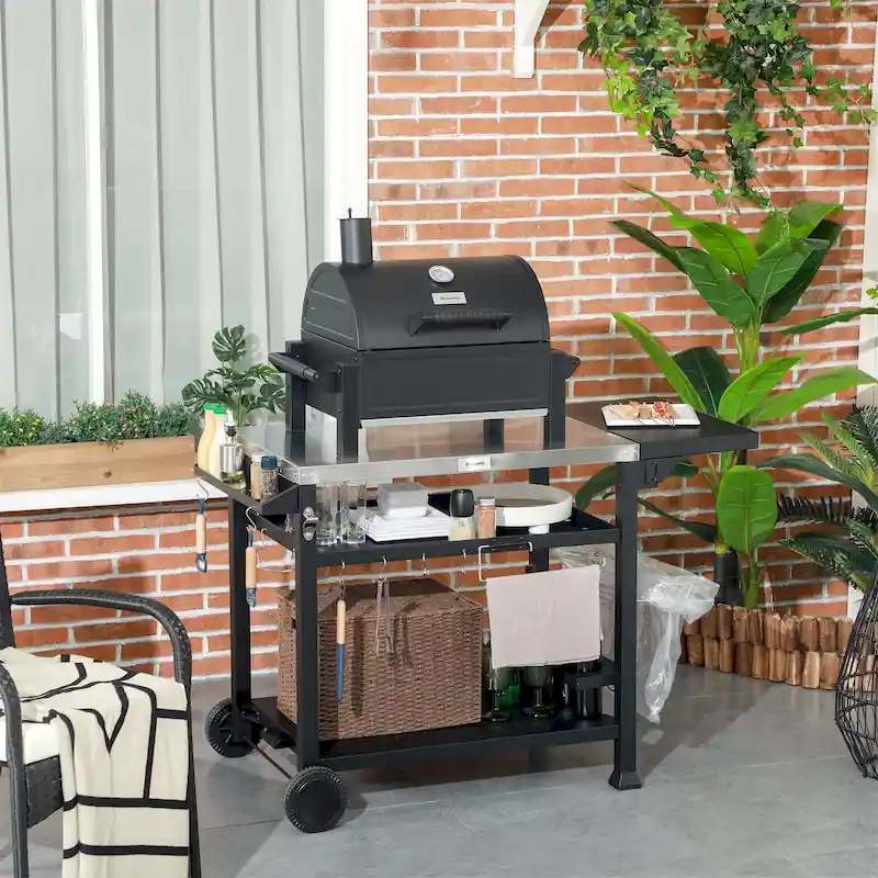 Outdoor Grill Cart with Foldable Side Table