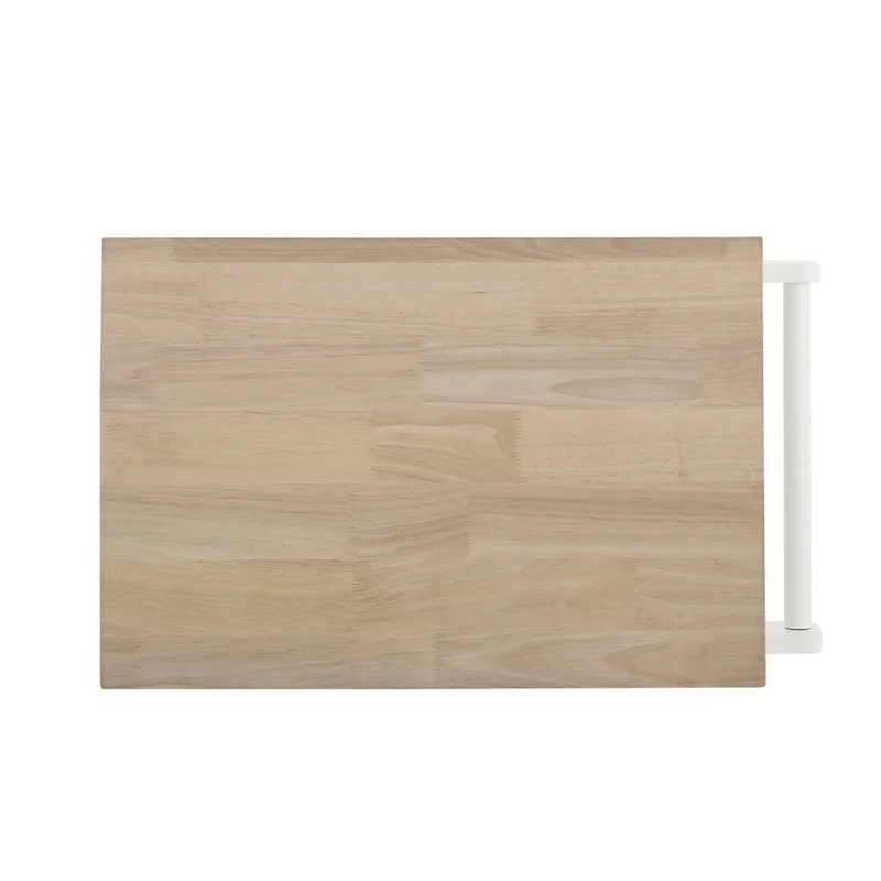 Contemporary Multifunctional Kitchen Cart with Rubberwood Top, Open Slat Shelving, Rolling Casters, Drawer and Towel Holder