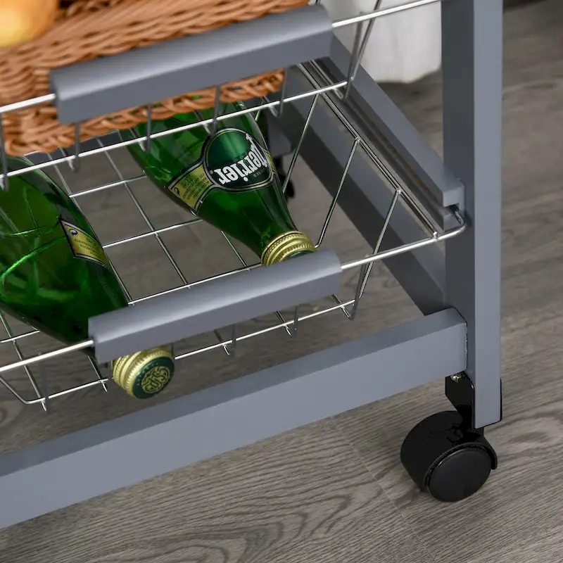 HOMCOM 32.25 Wooden Rolling Kitchen Storage Cart on 360-deg Swivel Wheels with Ample Storage Space & Solid Structure