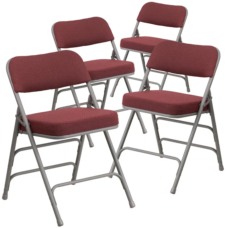 4 Pack Curved Triple Braced & Hinged Fabric Upholstered Metal Folding Chair