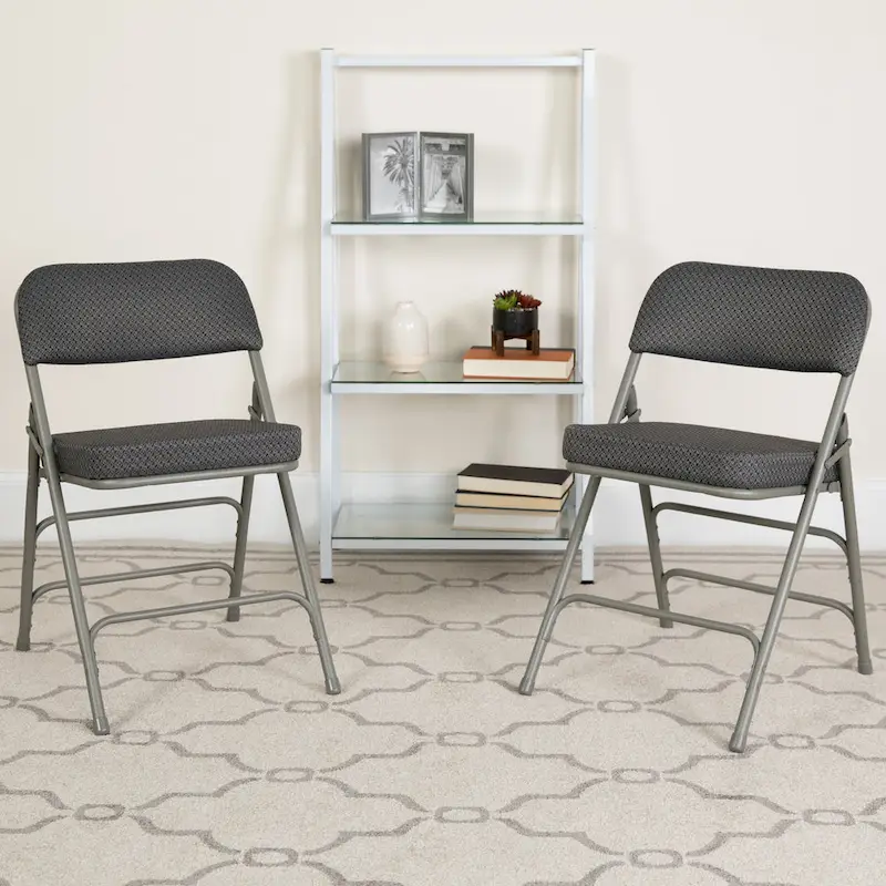 4 Pack Curved Triple Braced & Hinged Fabric Upholstered Metal Folding Chair