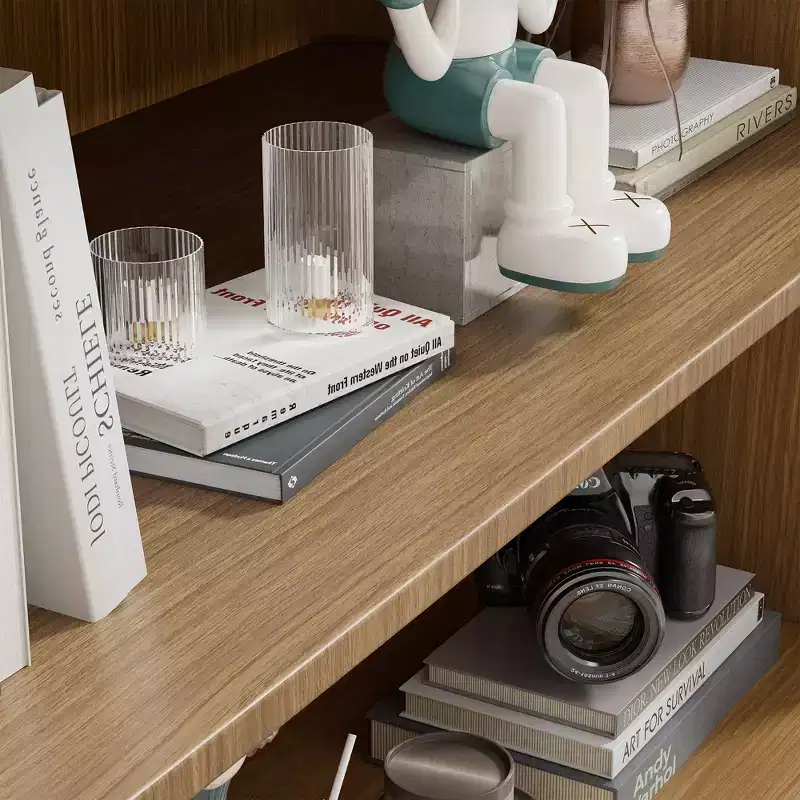 62 Meuble de rangement décoratif sans porte en bois veiné noir Bibliothèque