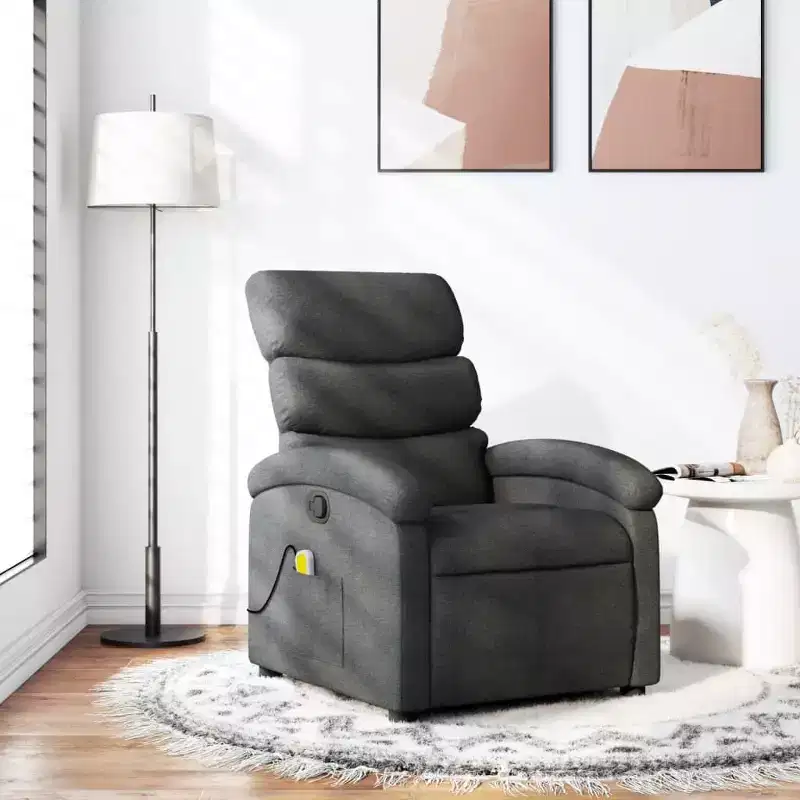 Fauteuil inclinable de massage en tissu gris foncé - Fauteuil de relaxation manuel réglable
