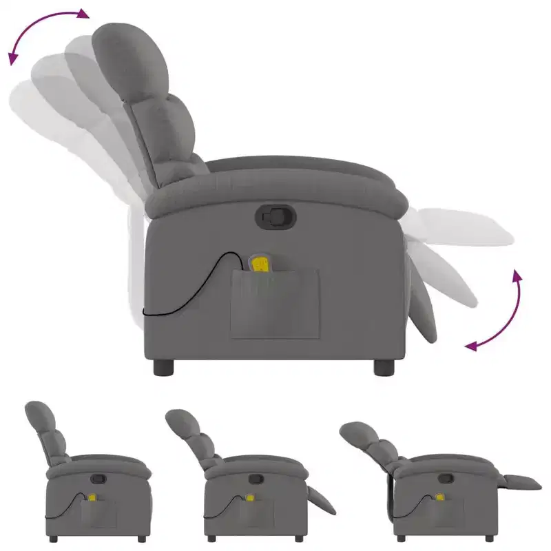 Fauteuil inclinable de massage en tissu gris foncé - Fauteuil de relaxation manuel réglable