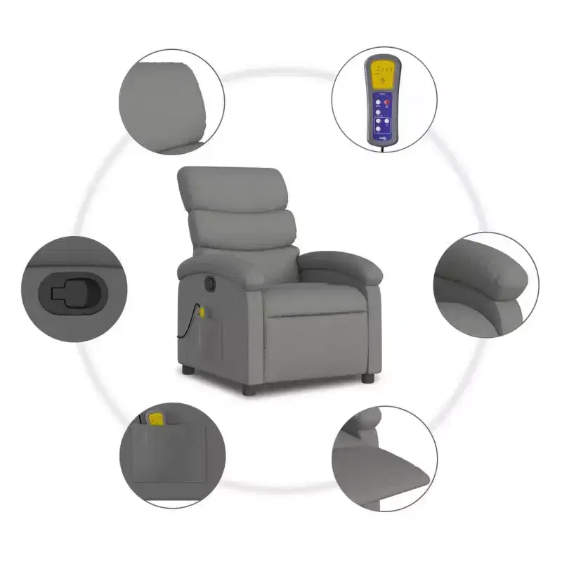 Fauteuil inclinable de massage en tissu gris foncé - Fauteuil de relaxation manuel réglable