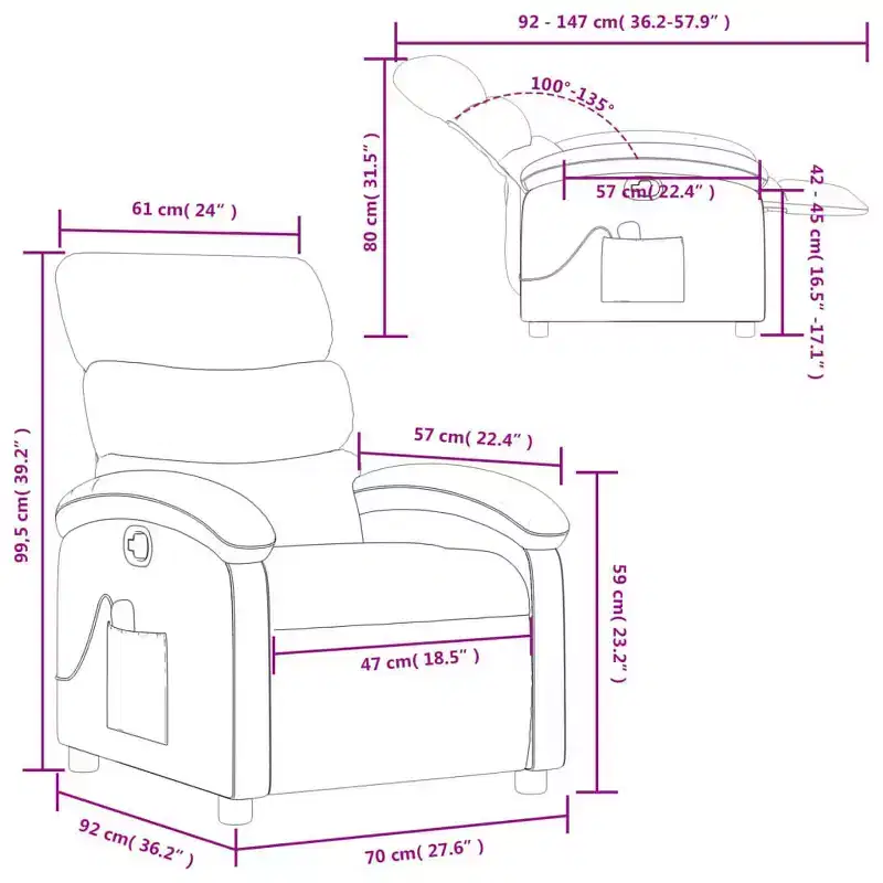 Fauteuil inclinable de massage en tissu gris foncé - Fauteuil de relaxation manuel réglable