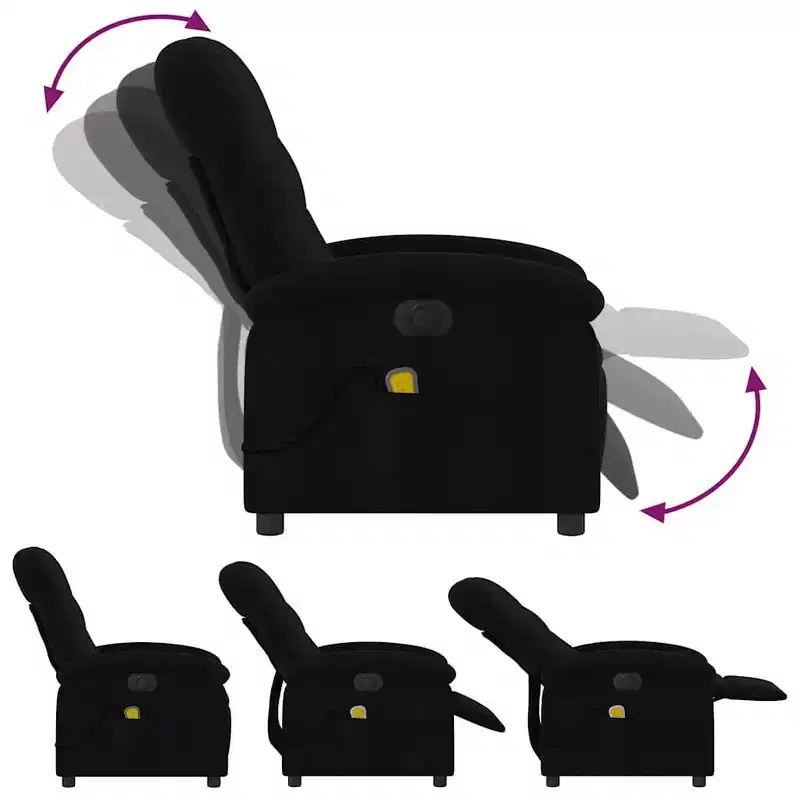 Fauteuil de massage électrique inclinable - Dossier à oreilles, tissu noir, réglage motorisé