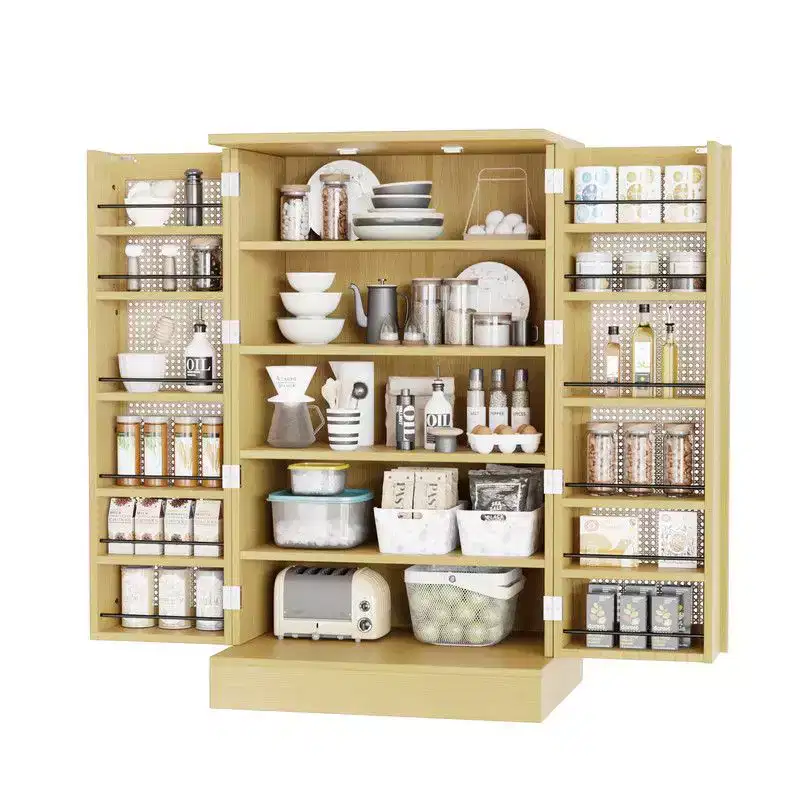 Meuble de rangement de cuisine en rotin avec 2 portes et étagères réglables Meuble de garde-manger