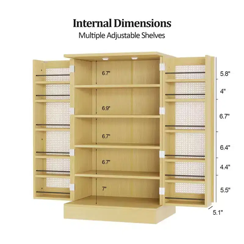Meuble de rangement de cuisine en rotin avec 2 portes et étagères réglables Meuble de garde-manger