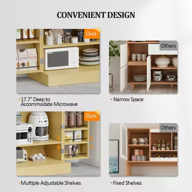Meuble de rangement de cuisine en rotin avec 2 portes et étagères réglables Meuble de garde-manger