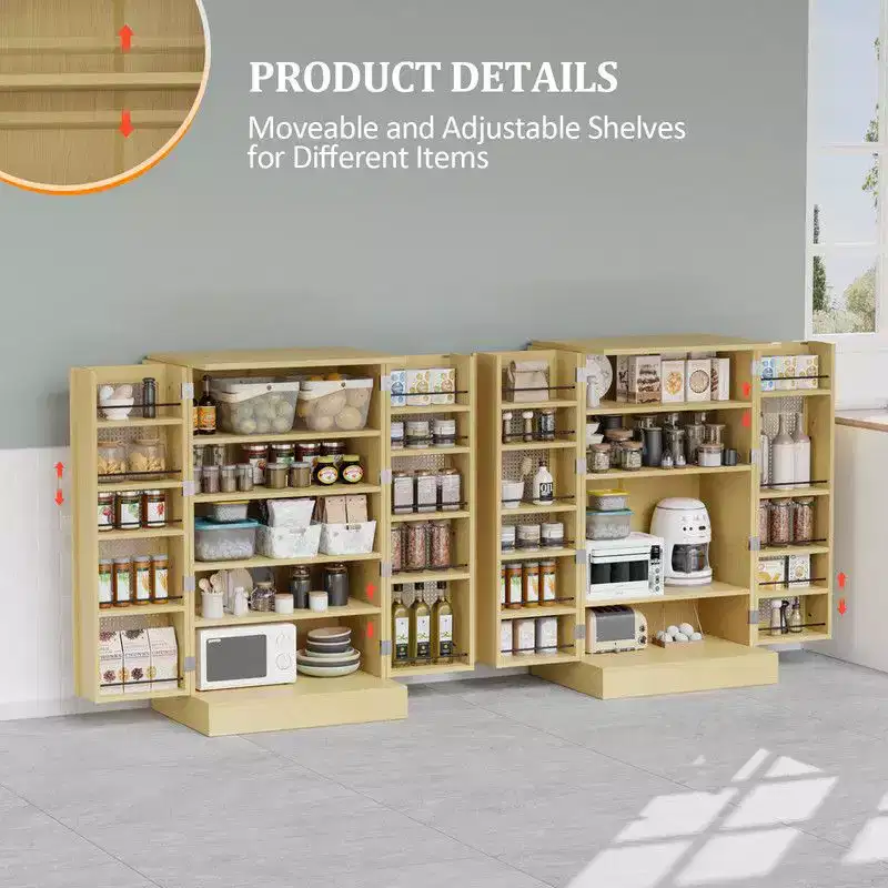 Meuble de rangement de cuisine en rotin avec 2 portes et étagères réglables Meuble de garde-manger