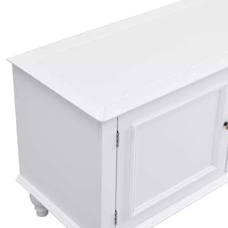 Meuble TV Moderne avec Compartiment Ouvert, 2 Tiroirs, 2 Portes et 5 Pieds Solides