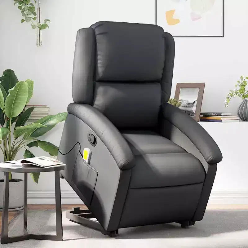 Fauteuil inclinable électrique releveur en cuir noir avec massage et inclinaison manuelle