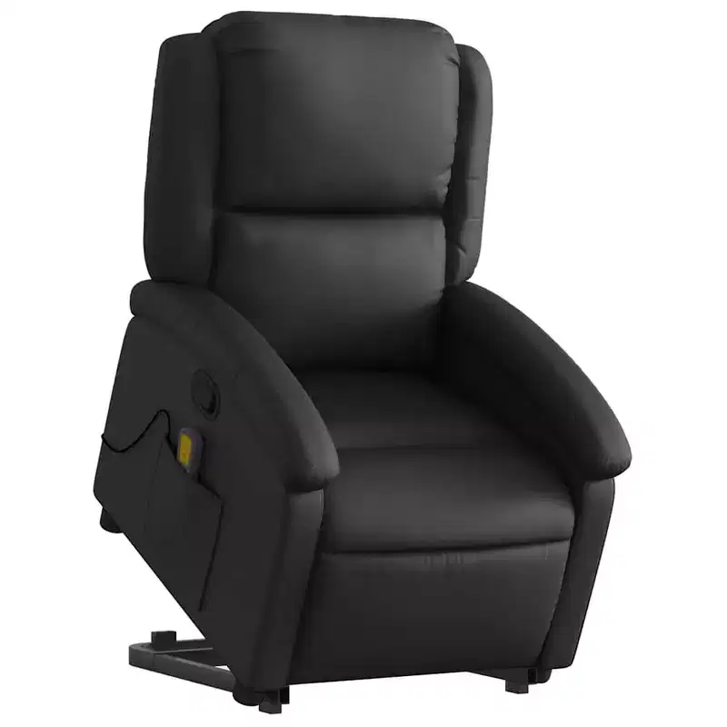 Fauteuil inclinable électrique releveur en cuir noir avec massage et inclinaison manuelle