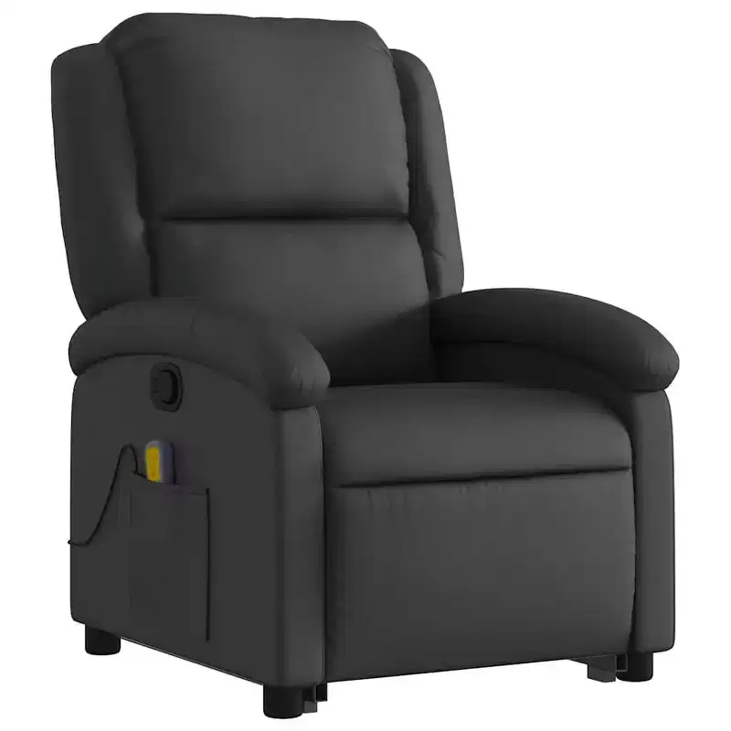 Fauteuil inclinable électrique releveur en cuir noir avec massage et inclinaison manuelle
