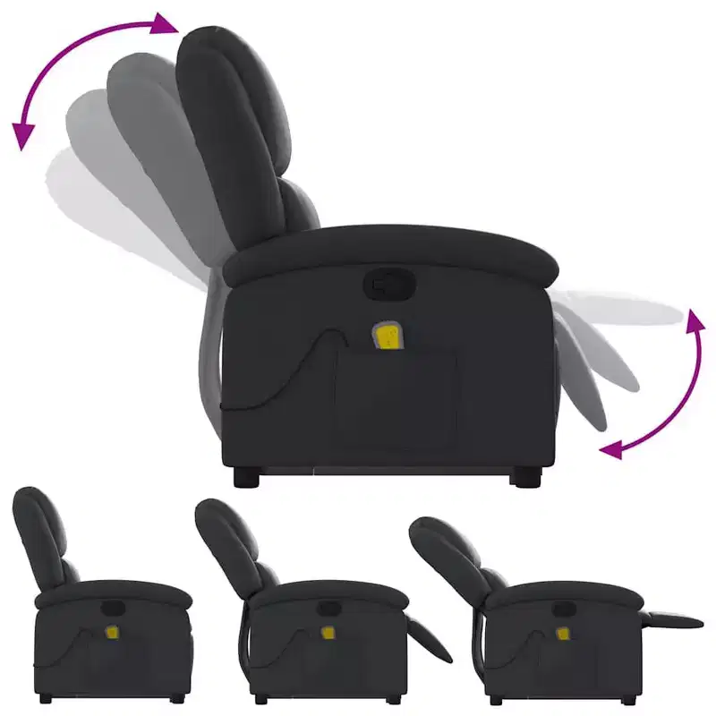 Fauteuil inclinable électrique releveur en cuir noir avec massage et inclinaison manuelle