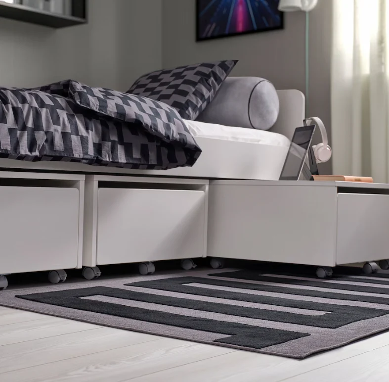 BLASKATA Rug, black/grey, 105x160 cm