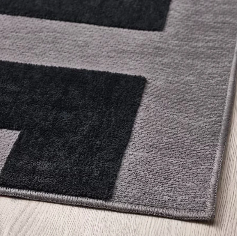 BLASKATA Rug, black/grey, 105x160 cm
