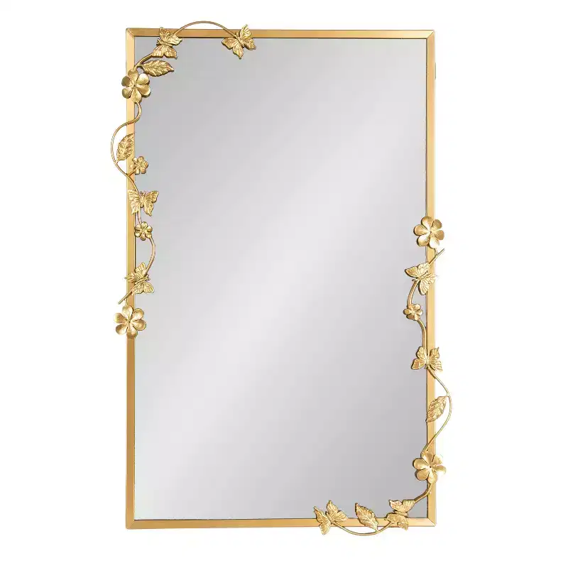Miroir Rectangulaire Floral en Métal, Doré