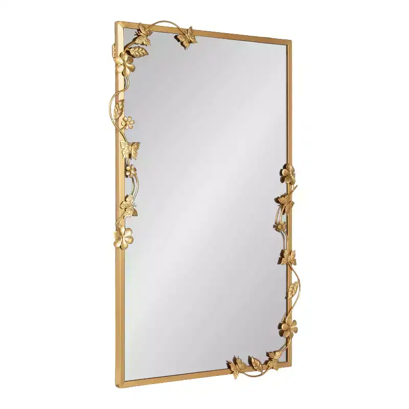 Miroir Rectangulaire Floral en Métal, Doré