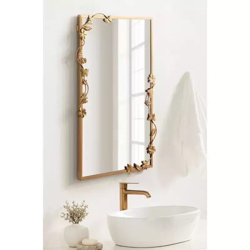 Miroir Rectangulaire Floral en Métal, Doré