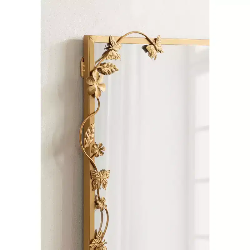 Miroir Rectangulaire Floral en Métal, Doré