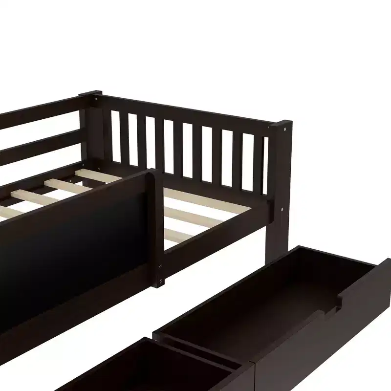 Lit plateforme double/grand format avec tiroirs de rangement et étagères, lit de rangement en bois