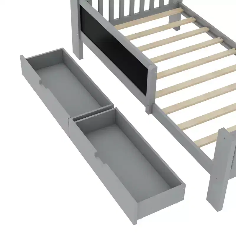 Lit plateforme double/grand format avec tiroirs de rangement et étagères, lit de rangement en bois