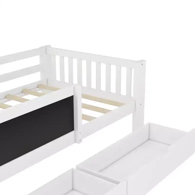 Lit plateforme double/grand format avec tiroirs de rangement et étagères, lit de rangement en bois